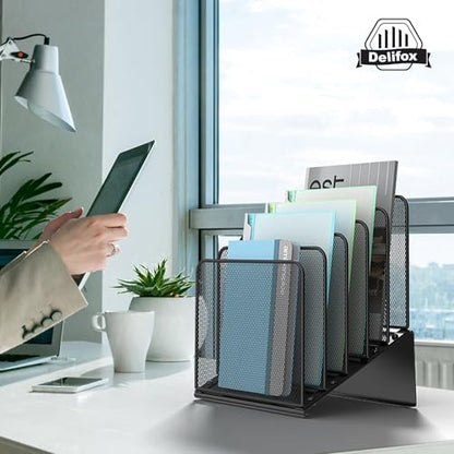 Inclined 5-Section Desk File Organizer, Vertical File Folder Holder File Sorter File Organizer for Desk Desktop Organization for Office Classroom