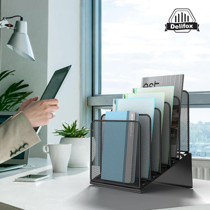 Inclined 5-Section Desk File Organizer, Vertical File Folder Holder File Sorter File Organizer for Desk Desktop Organization for Office Classroom