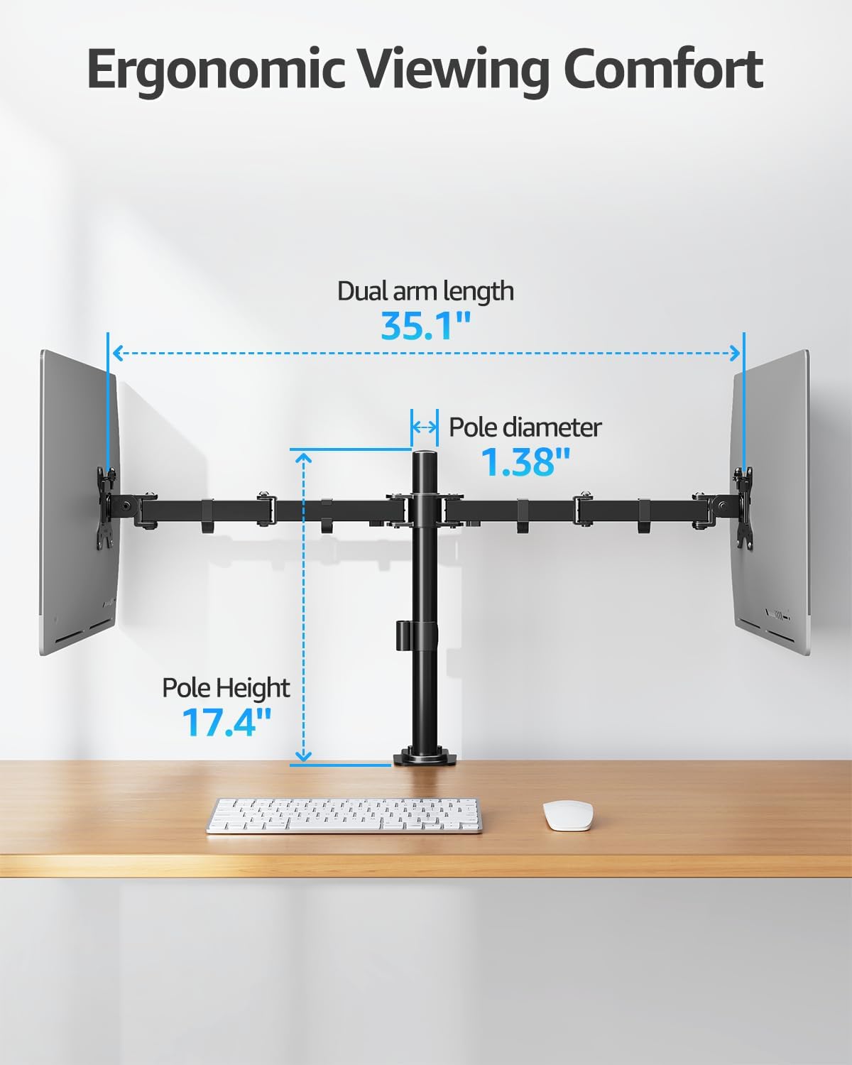Dual Monitor Desk Mount, Max 32 Inch up to 17.6lbs, Fully Adjustable Dual Monitor Arm for 2 LCD Screens, Double Monitor Stand with C-Clamp and Grommet Base