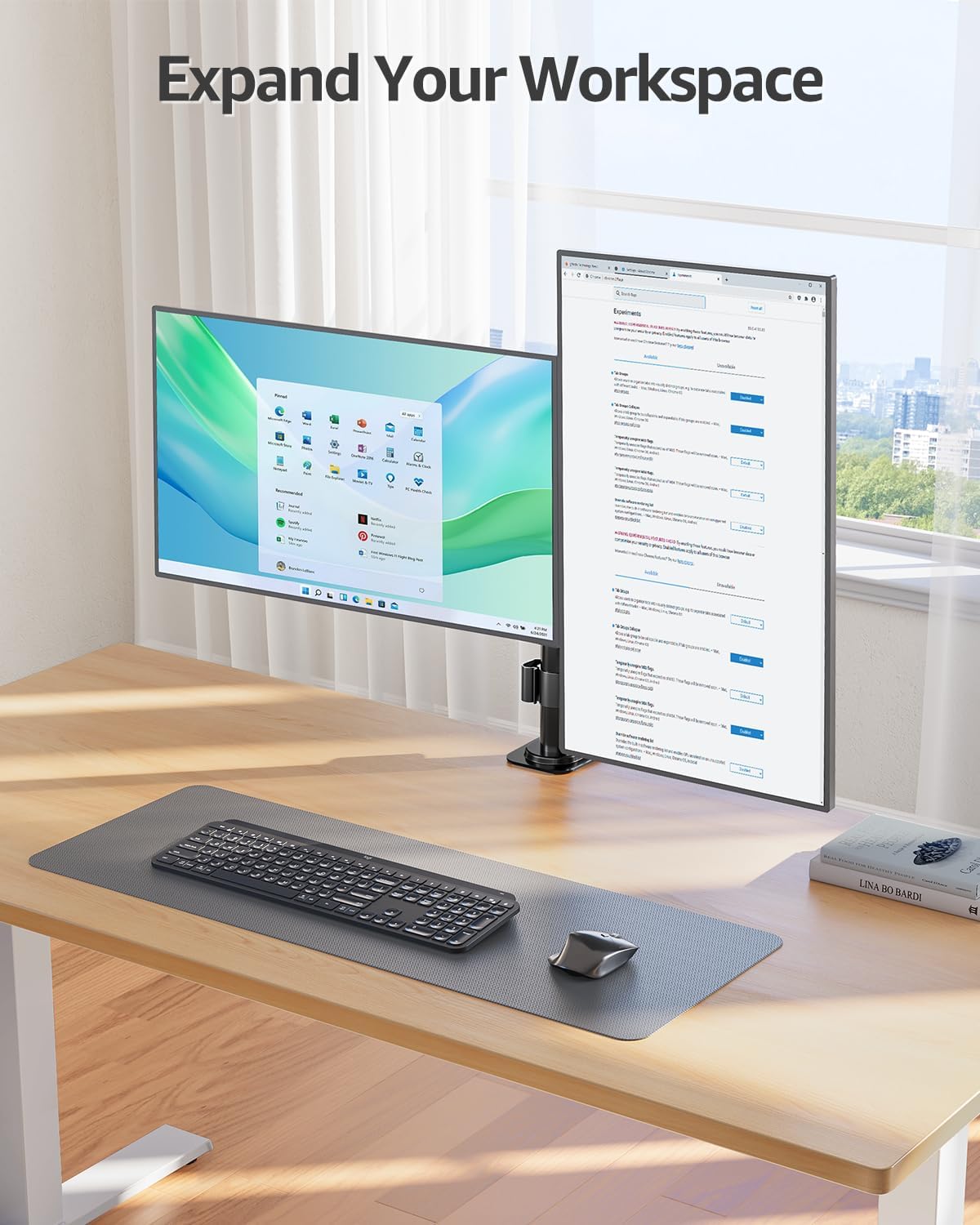 Dual Monitor Desk Mount, Max 32 Inch up to 17.6lbs, Fully Adjustable Dual Monitor Arm for 2 LCD Screens, Double Monitor Stand with C-Clamp and Grommet Base