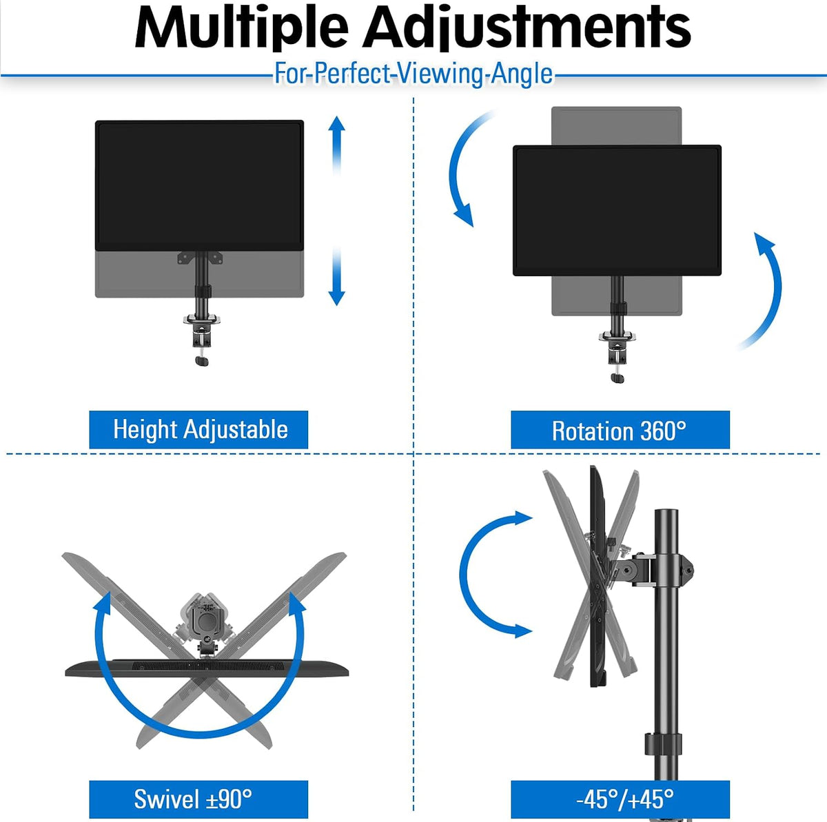 Dual Monitor Desk Mount, Max 32 Inch up to 17.6lbs, Fully Adjustable Dual Monitor Arm for 2 LCD Screens, Double Monitor Stand with C-Clamp and Grommet Base