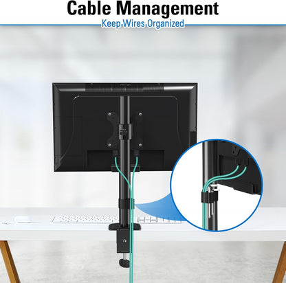 Dual Monitor Desk Mount, Max 32 Inch up to 17.6lbs, Fully Adjustable Dual Monitor Arm for 2 LCD Screens, Double Monitor Stand with C-Clamp and Grommet Base