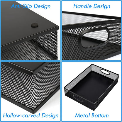 Desk Drawer Organizer, A4 Large Metal Mesh Desk Organizer Tray, Versatile Storage Box Set for Office Home Supplies,13 x 9 inches