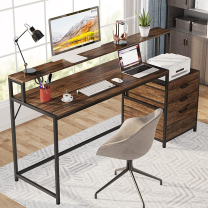63 Inch Computer Desk with File Drawer Cabinet, Ergonomic Desk