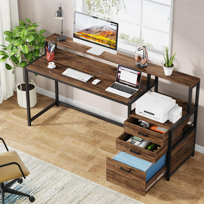 63 Inch Computer Desk with File Drawer Cabinet, Ergonomic Desk