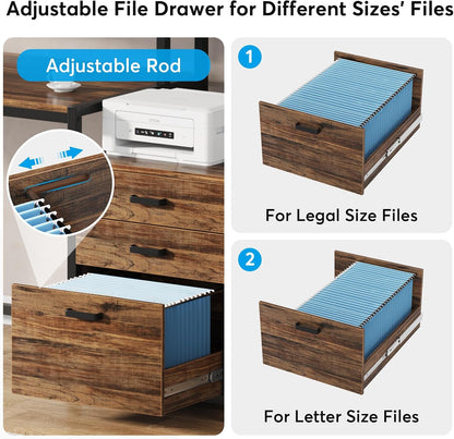 63 Inch Computer Desk with File Drawer Cabinet, Ergonomic Desk