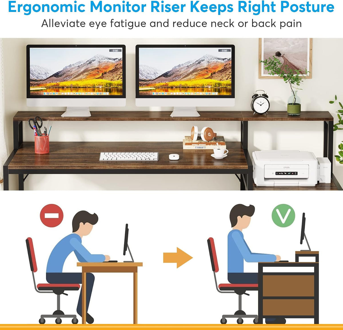 63 Inch Computer Desk with File Drawer Cabinet, Ergonomic Desk