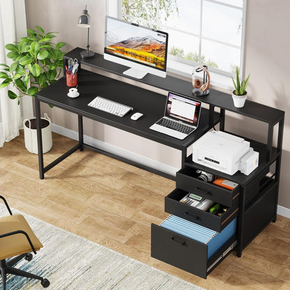 63 Inch Computer Desk with File Drawer Cabinet, Ergonomic Desk