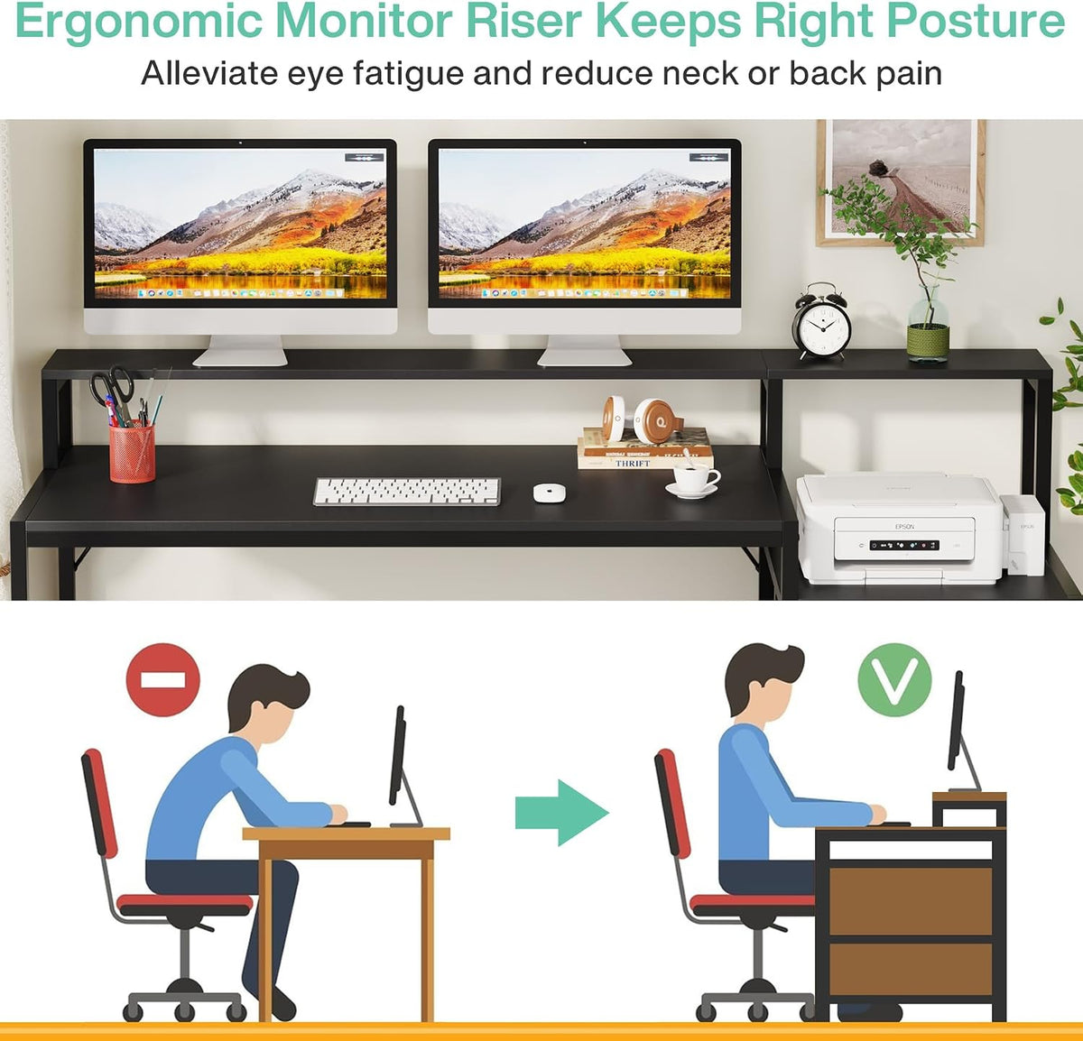 63 Inch Computer Desk with File Drawer Cabinet, Ergonomic Desk