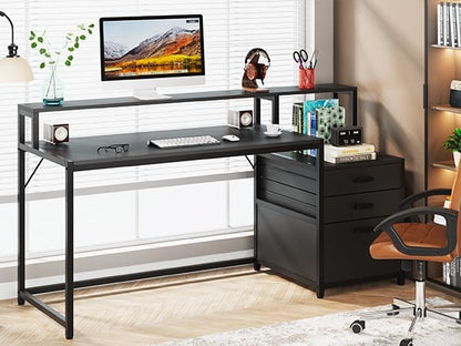 63 Inch Computer Desk with File Drawer Cabinet, Ergonomic Desk