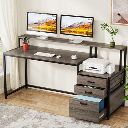 63 Inch Computer Desk with File Drawer Cabinet, Ergonomic Desk