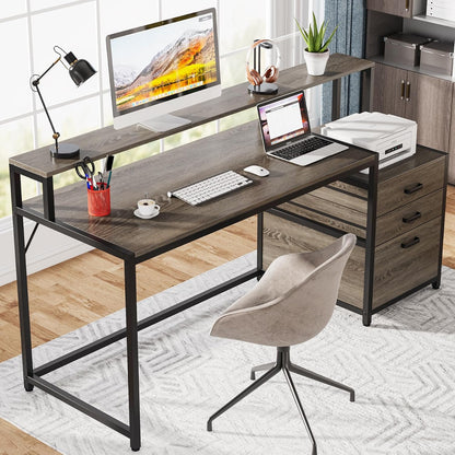 63 Inch Computer Desk with File Drawer Cabinet, Ergonomic Desk