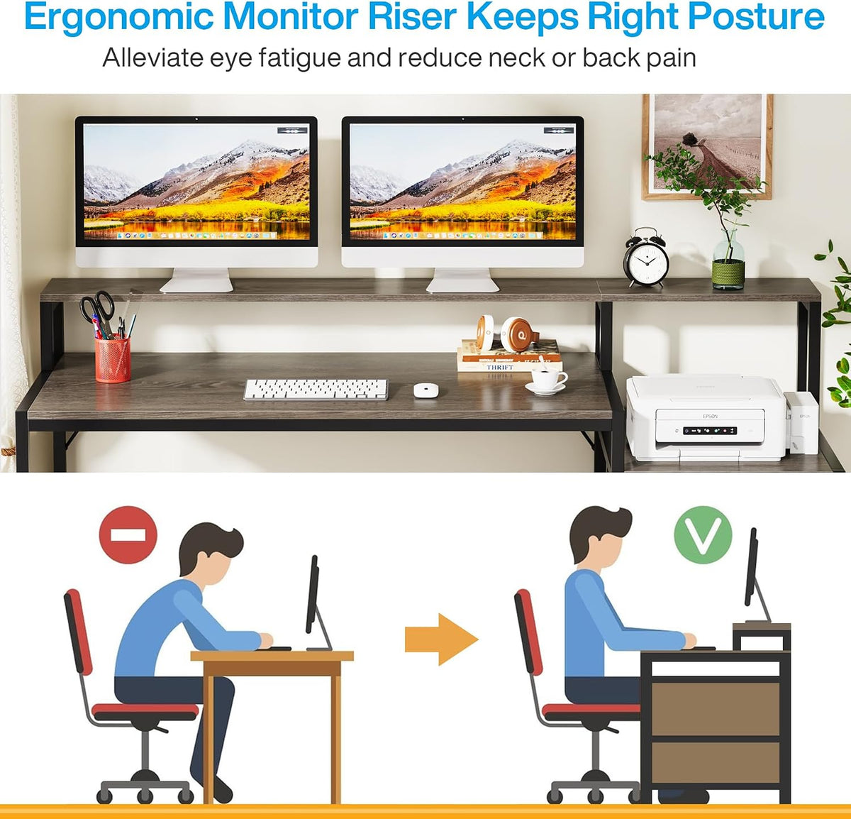 63 Inch Computer Desk with File Drawer Cabinet, Ergonomic Desk