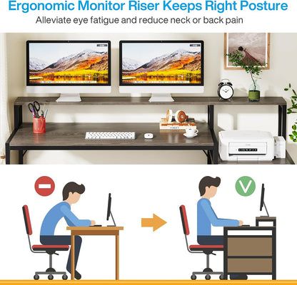63 Inch Computer Desk with File Drawer Cabinet, Ergonomic Desk