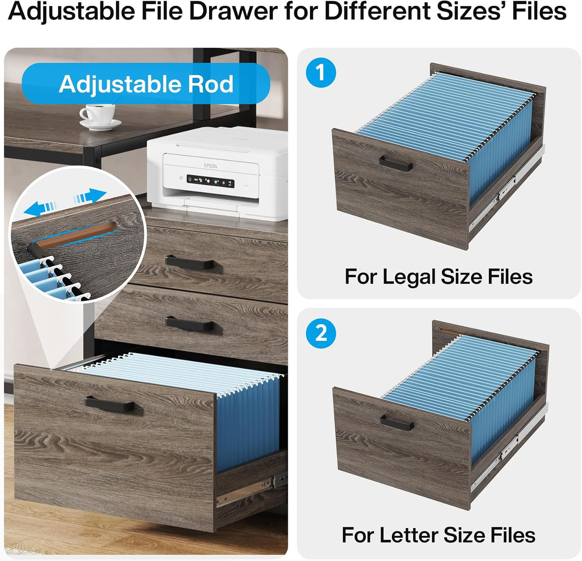 63 Inch Computer Desk with File Drawer Cabinet, Ergonomic Desk