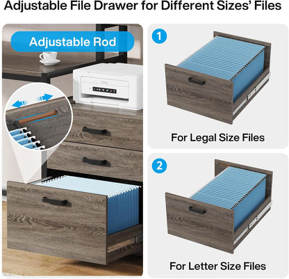 63 Inch Computer Desk with File Drawer Cabinet, Ergonomic Desk