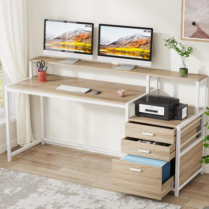 63 Inch Computer Desk with File Drawer Cabinet, Ergonomic Desk