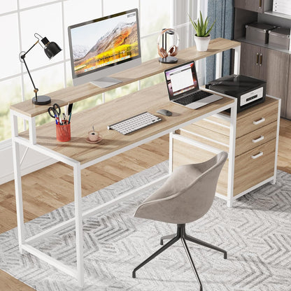 63 Inch Computer Desk with File Drawer Cabinet, Ergonomic Desk