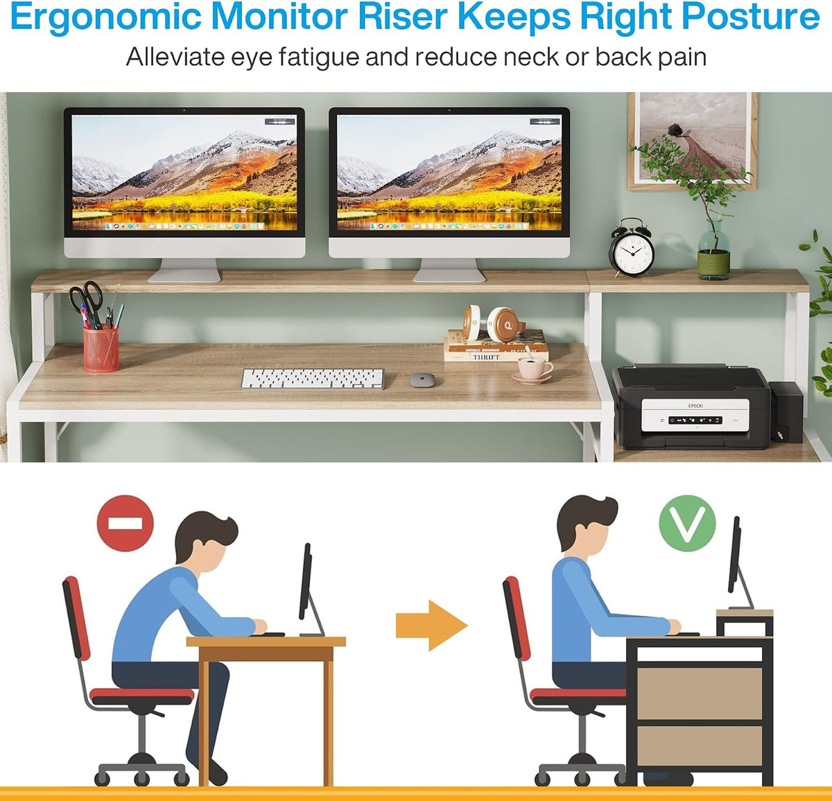 63 Inch Computer Desk with File Drawer Cabinet, Ergonomic Desk
