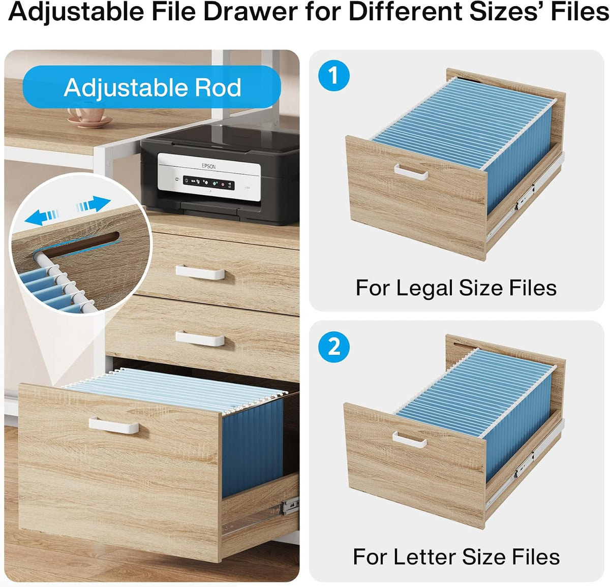 63 Inch Computer Desk with File Drawer Cabinet, Ergonomic Desk