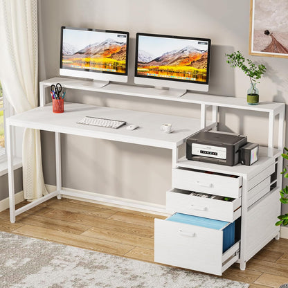 63 Inch Computer Desk with File Drawer Cabinet, Ergonomic Desk