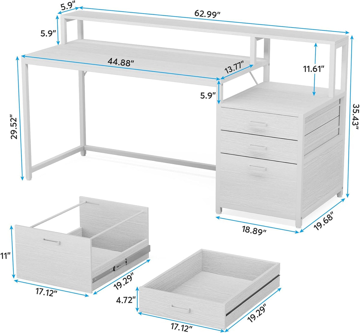 63 Inch Computer Desk with File Drawer Cabinet, Ergonomic Desk