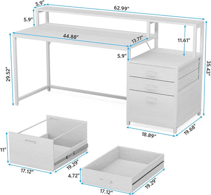 63 Inch Computer Desk with File Drawer Cabinet, Ergonomic Desk