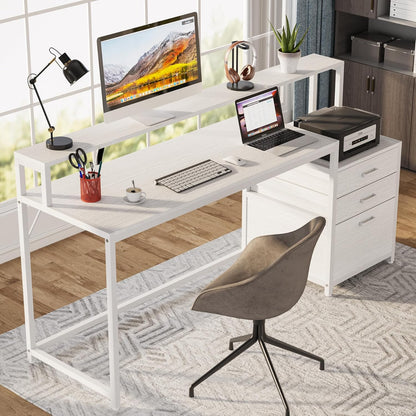 63 Inch Computer Desk with File Drawer Cabinet, Ergonomic Desk