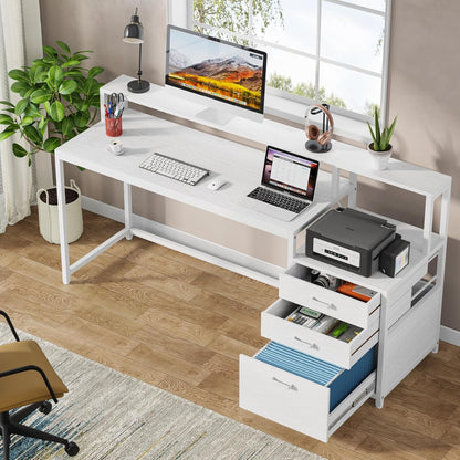 63 Inch Computer Desk with File Drawer Cabinet, Ergonomic Desk