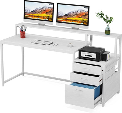 63 Inch Computer Desk with File Drawer Cabinet, Ergonomic Desk