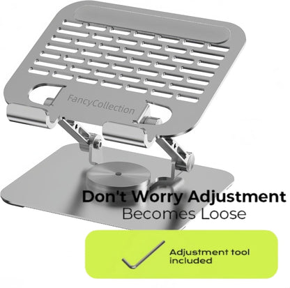 Adjustable Tablet Stand with 360 Rotating Base, Aluminum Dual-Rod Support, Compatible with iPad Pro/Air/Mini, Smartphones and E-Readers, Silver Grey