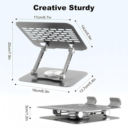 Adjustable Tablet Stand with 360 Rotating Base, Aluminum Dual-Rod Support, Compatible with iPad Pro/Air/Mini, Smartphones and E-Readers, Silver Grey
