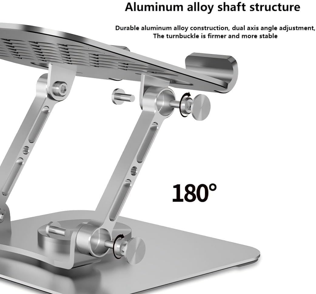 Adjustable Tablet Stand with 360 Rotating Base, Aluminum Dual-Rod Support, Compatible with iPad Pro/Air/Mini, Smartphones and E-Readers, Silver Grey