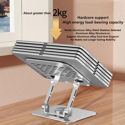 Adjustable Tablet Stand with 360 Rotating Base, Aluminum Dual-Rod Support, Compatible with iPad Pro/Air/Mini, Smartphones and E-Readers, Silver Grey