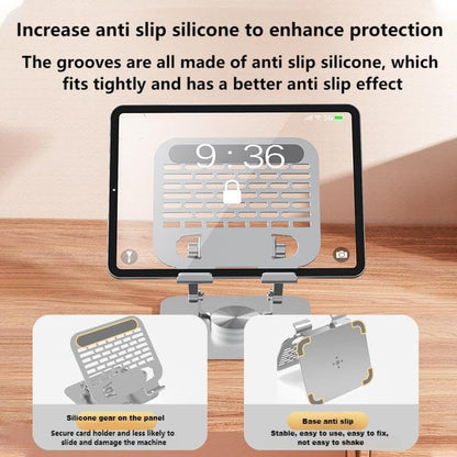 Adjustable Tablet Stand with 360 Rotating Base, Aluminum Dual-Rod Support, Compatible with iPad Pro/Air/Mini, Smartphones and E-Readers, Silver Grey