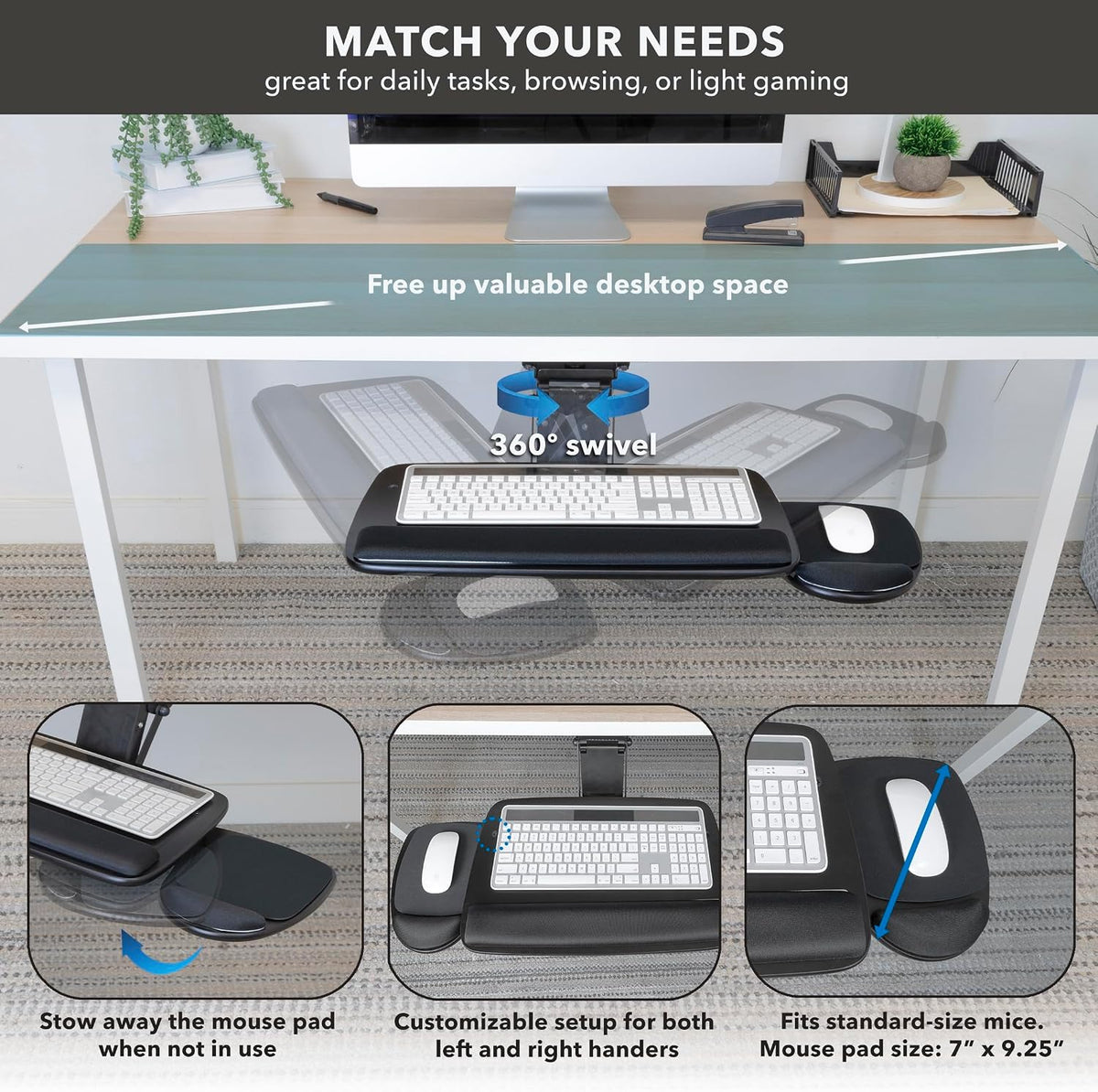 ! Under Desk Keyboard Tray, Adjustable Slide-Out Keyboard, Black