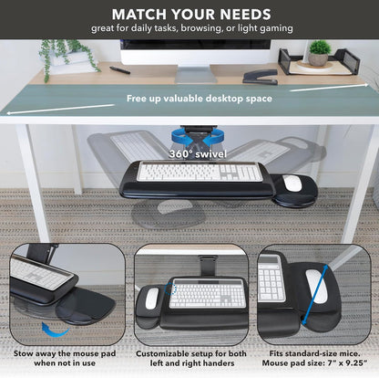 ! Under Desk Keyboard Tray, Adjustable Slide-Out Keyboard, Black