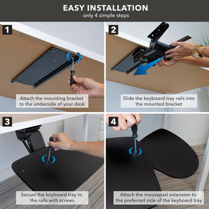 ! Under Desk Keyboard Tray, Adjustable Slide-Out Keyboard, Black