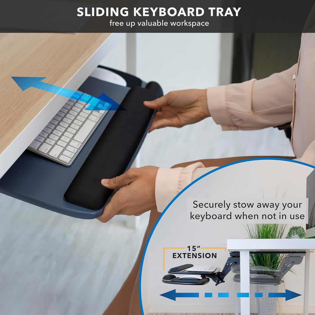 ! Under Desk Keyboard Tray, Adjustable Slide-Out Keyboard, Black