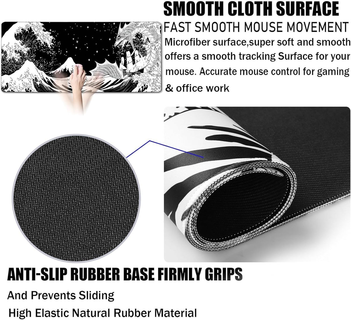 Large Gaming Mouse Pad, Extra Large Big Mouse Pad with Stitched Edge
