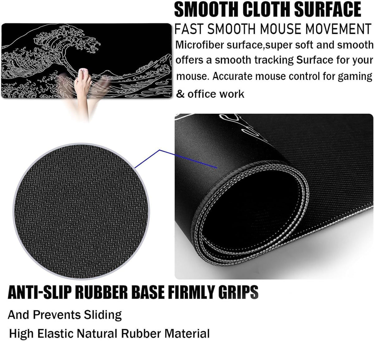 Large Gaming Mouse Pad, Extra Large Big Mouse Pad with Stitched Edge
