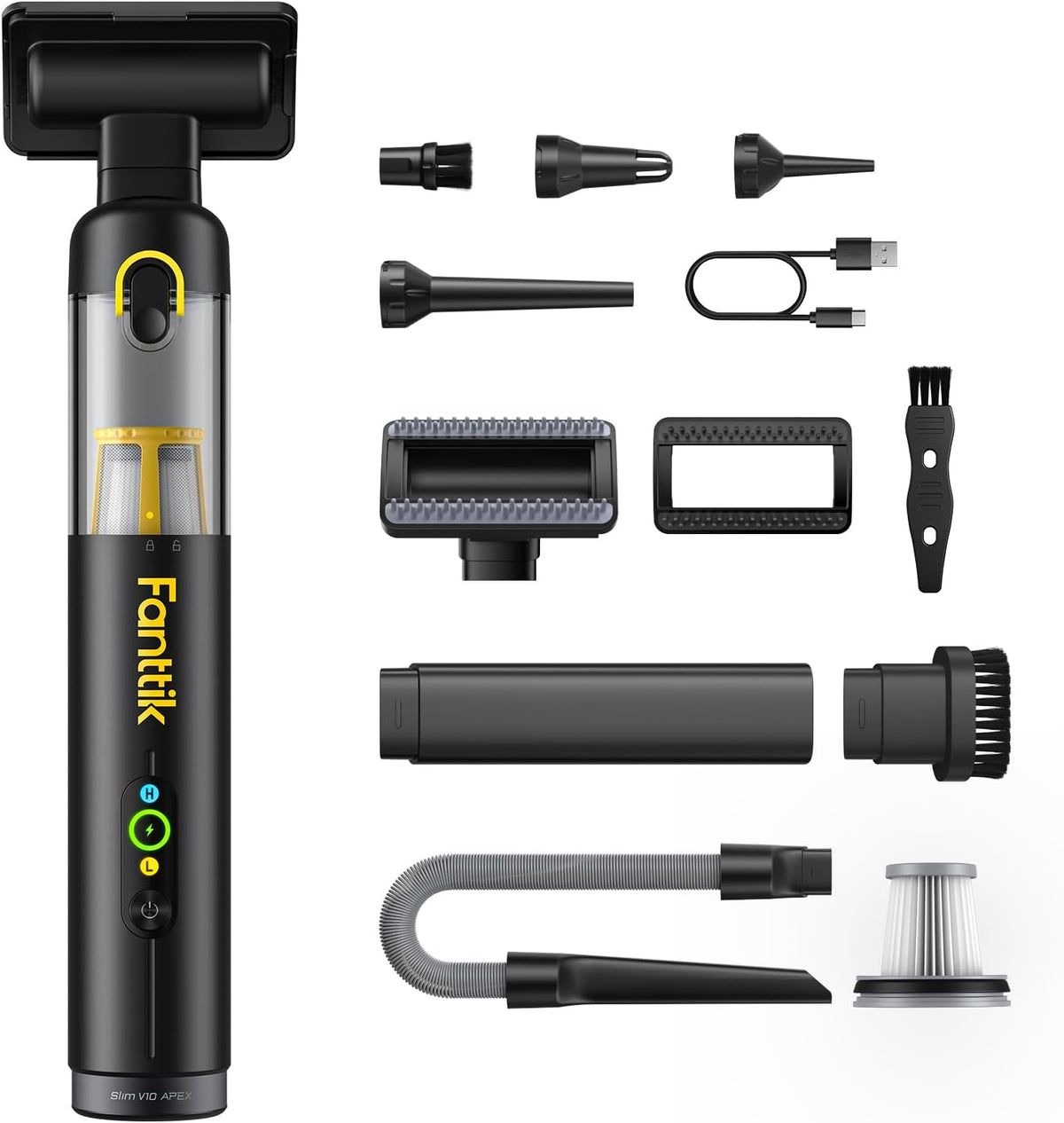 Slim V10 APEX Cordless Car Vacuum, 4-in-1 Portable Mini Handheld Vac, Upgraded Smart Digital Display, 19kPa Suction Power, 2 Suction Modes for Small Jobs, Car, Office Desk, Keyboards (Black)