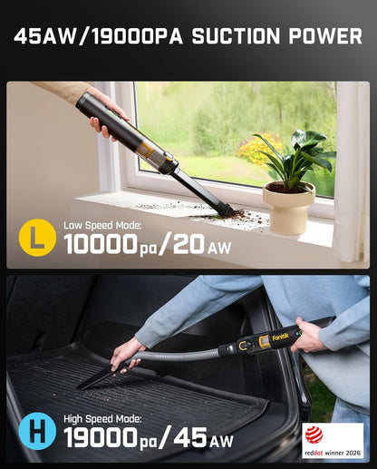 Slim V10 APEX Cordless Car Vacuum, 4-in-1 Portable Mini Handheld Vac, Upgraded Smart Digital Display, 19kPa Suction Power, 2 Suction Modes for Small Jobs, Car, Office Desk, Keyboards (Black)