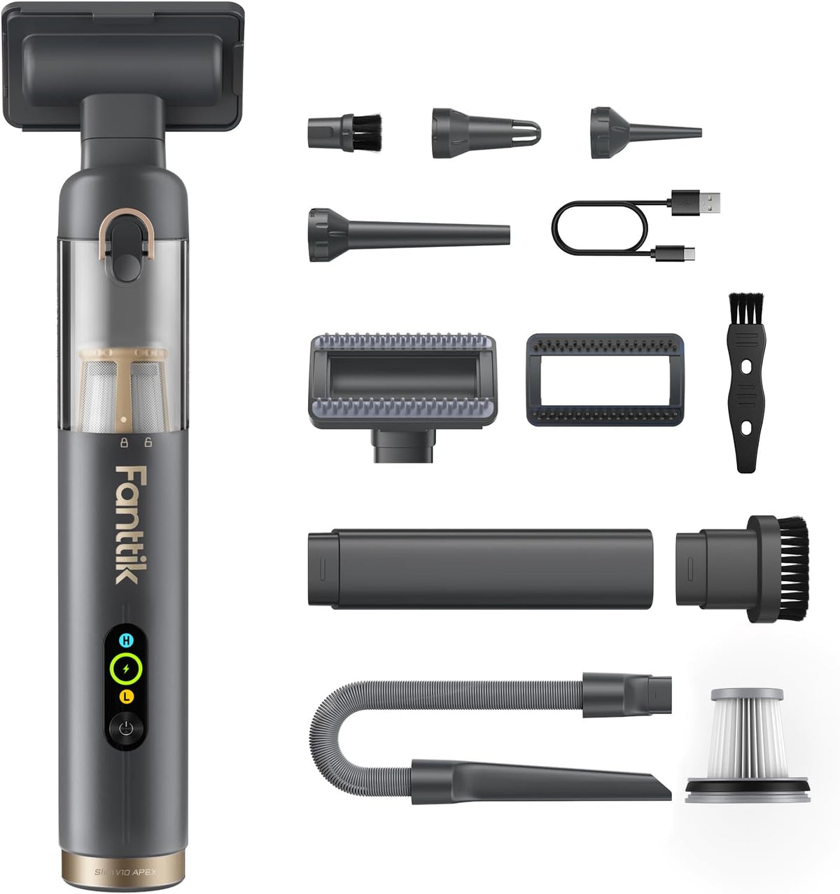Slim V10 APEX Cordless Car Vacuum, 4-in-1 Portable Mini Handheld Vac, Upgraded Smart Digital Display, 19kPa Suction Power, 2 Suction Modes for Small Jobs, Car, Office Desk, Keyboards (Black)