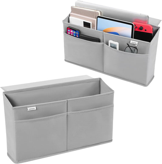 2 Pack Desk Side Hanging Organizer, Adhesive Storage Bag with Pockets for Magazine Ipad Notebook, for End Tables Home Office Desks Computer Workstations Dressing Table, Grey