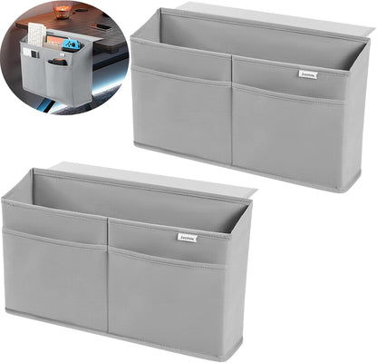 2 Pack Desk Side Hanging Organizer, Adhesive Storage Bag with Pockets for Magazine Ipad Notebook, for End Tables Home Office Desks Computer Workstations Dressing Table, Grey