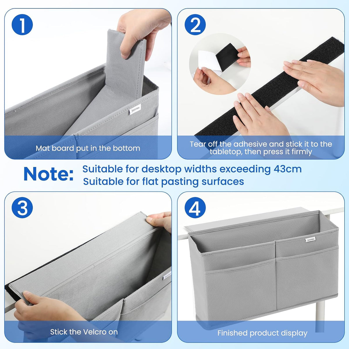 2 Pack Desk Side Hanging Organizer, Adhesive Storage Bag with Pockets for Magazine Ipad Notebook, for End Tables Home Office Desks Computer Workstations Dressing Table, Grey