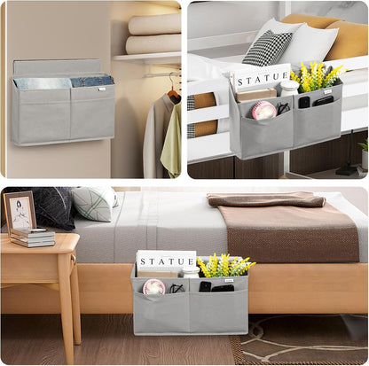 2 Pack Desk Side Hanging Organizer, Adhesive Storage Bag with Pockets for Magazine Ipad Notebook, for End Tables Home Office Desks Computer Workstations Dressing Table, Grey