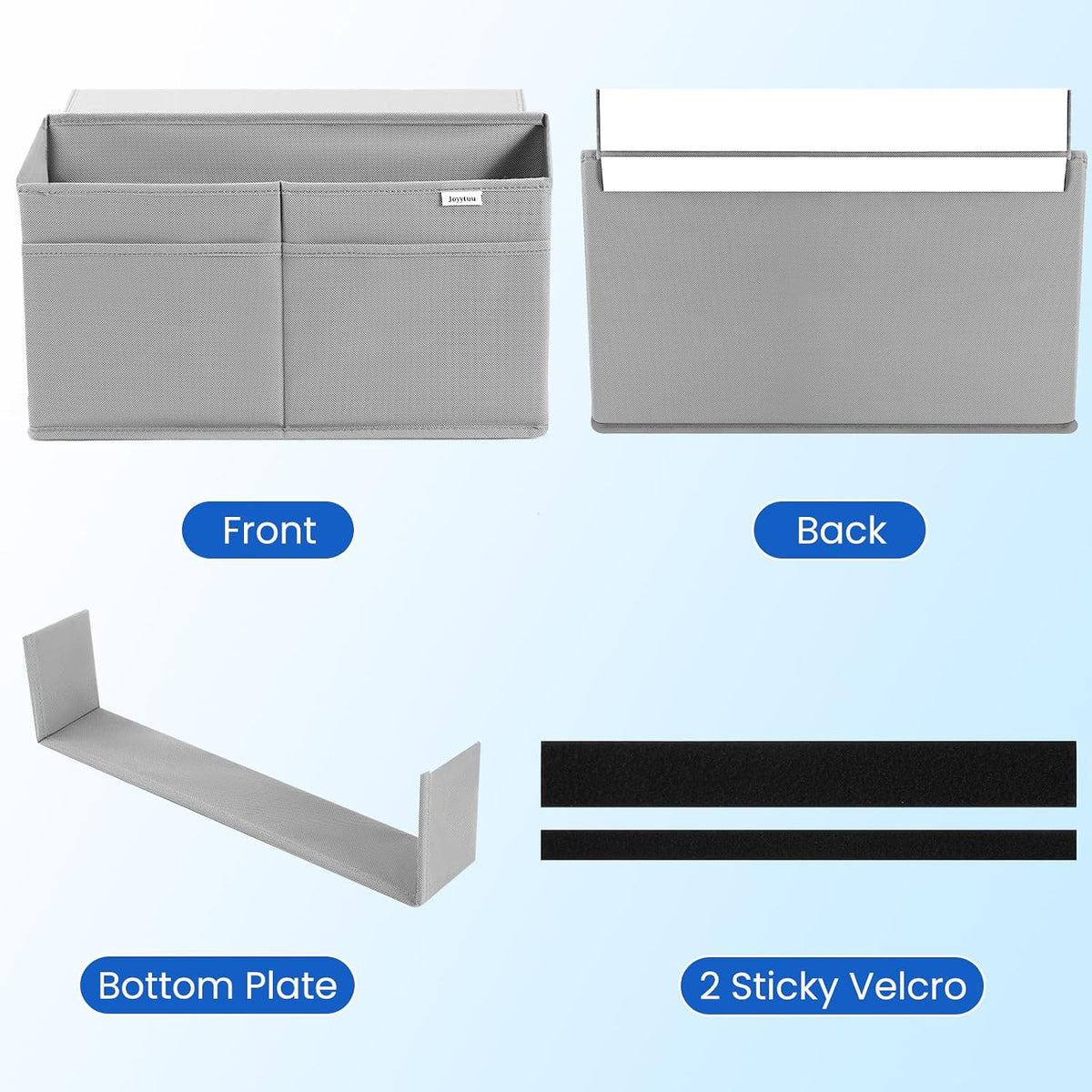 2 Pack Desk Side Hanging Organizer, Adhesive Storage Bag with Pockets for Magazine Ipad Notebook, for End Tables Home Office Desks Computer Workstations Dressing Table, Grey