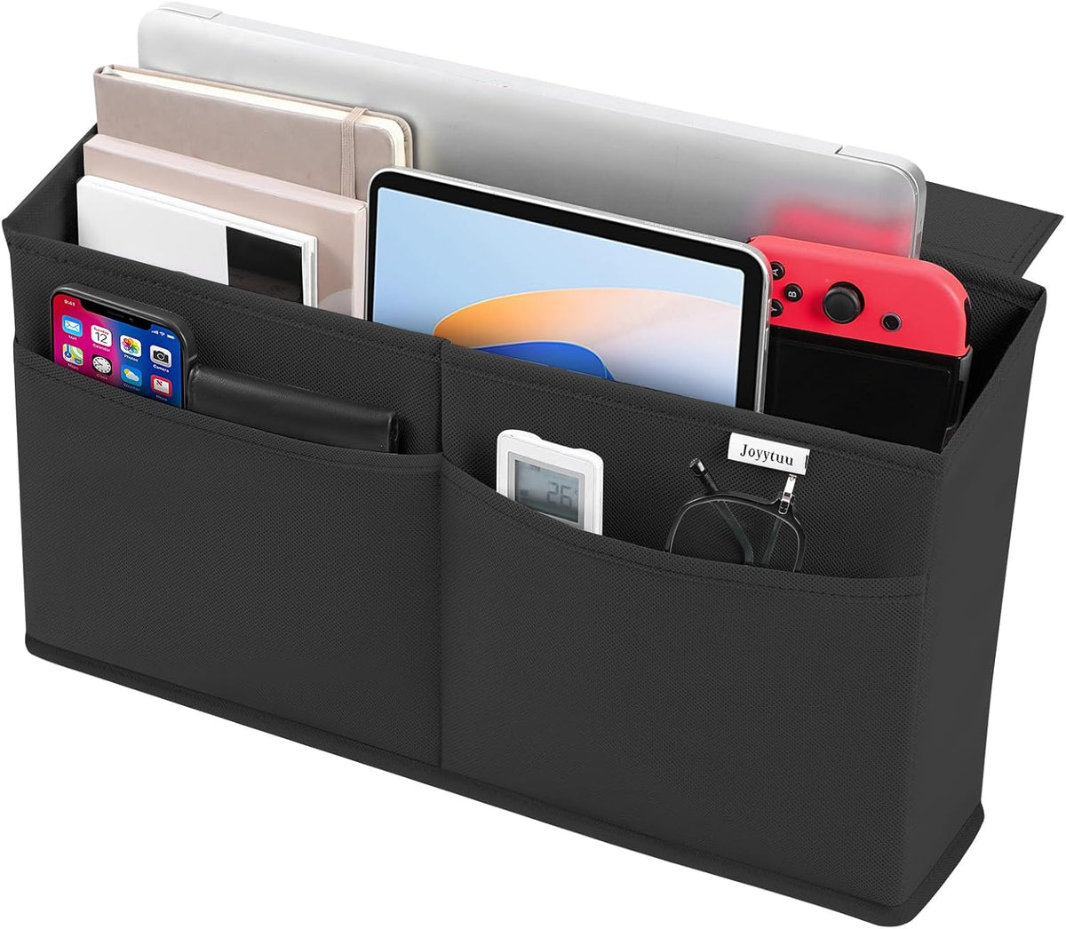 2 Pack Desk Side Hanging Organizer, Adhesive Storage Bag with Pockets for Magazine Ipad Notebook, for End Tables Home Office Desks Computer Workstations Dressing Table, Grey